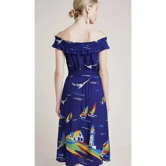 Conversations Anthropologie Dress 4 Colloquial Nautical Lighthouse No Belt - Picture 3 of 10